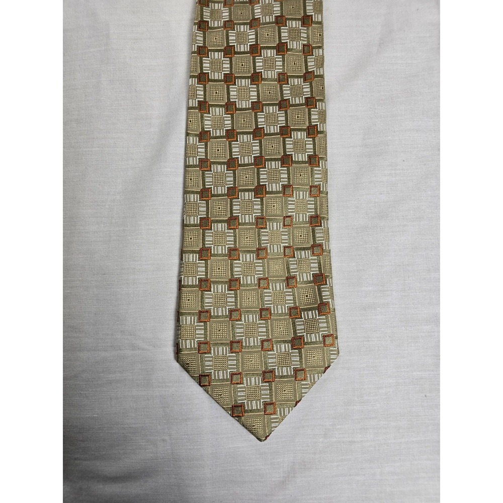 Ermenegildo Zegna Tie Mens One Size Gold Silk Geometric Square‎ Made In Italy